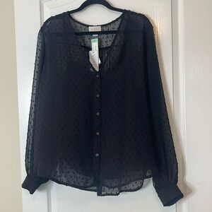 VIXBE Mayan Swiss Dot Chiffon Blouse Black XL